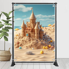 Lofaris Chic Sand Castle Beach Seaside Sky Holiday Backdrop