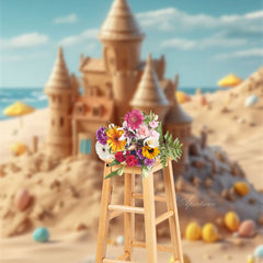 Lofaris Chic Sand Castle Beach Seaside Sky Holiday Backdrop