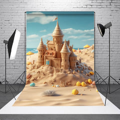 Lofaris Chic Sand Castle Beach Seaside Sky Holiday Backdrop