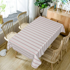 Lofaris Chic White And Pink Horizontal Stripes Tablecloth