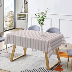 Lofaris Chic White And Pink Horizontal Stripes Tablecloth