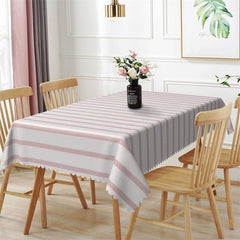 Lofaris Chic White And Pink Horizontal Stripes Tablecloth