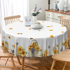 Lofaris Chic White Sunflowers Bees Pattern Round Tablecloth