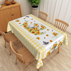 Lofaris Chic Yellow Plaid Sunflowers Pattern Tablecloth