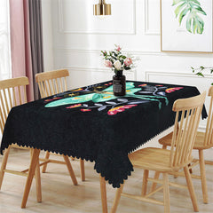 Lofaris Chichi Butterfly Floral Pattern Black Tablecloth