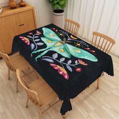 Lofaris Chichi Butterfly Floral Pattern Black Tablecloth