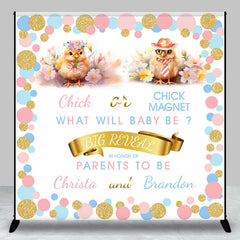 Lofaris Chicken Blue Pink Gold Dots Custom Baby Shower Backdrop