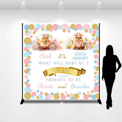 Lofaris Chicken Blue Pink Gold Dots Custom Baby Shower Backdrop