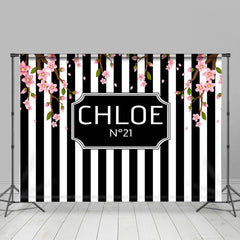 Lofaris Chloe Black And White Stripes Flower Photo Backdrop