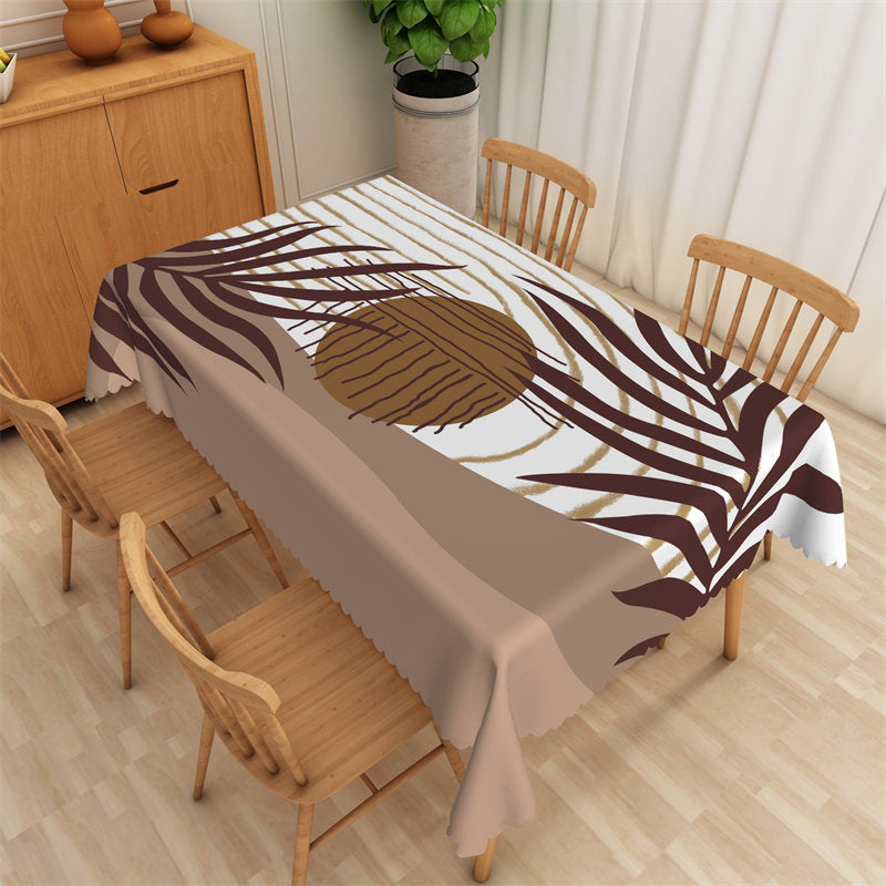 Lofaris Chocolate Color Leaves Sun Abstract Painting Tablecloth