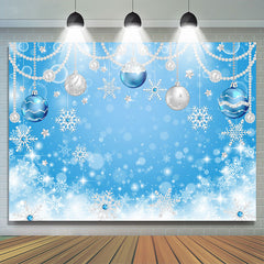 Lofaris Christmas Ball Pearl Bokeh Snowflake Blue Backdrop