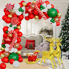 Lofaris Christmas Balloon Garland Arch Kit Xmas Red Gold Green Sequin Candy Balloons Gift Balloons Star Moose Sleigh for Christmas Party Decorations