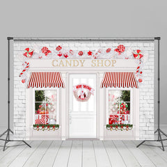 Lofaris Christmas Candy Shop White Red Backdrop For Photo
