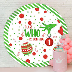 Lofaris Christmas Dots Round Happy 1st Birthday Backdrop