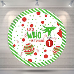 Lofaris Christmas Dots Round Happy 1st Birthday Backdrop