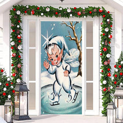 Lofaris Christmas Elf Skating Snow Door Cover Decoration