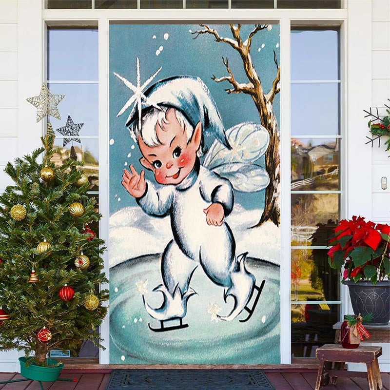 Lofaris Christmas Elf Skating Snow Door Cover Decoration