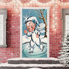 Lofaris Christmas Elf Skating Snow Door Cover Decoration