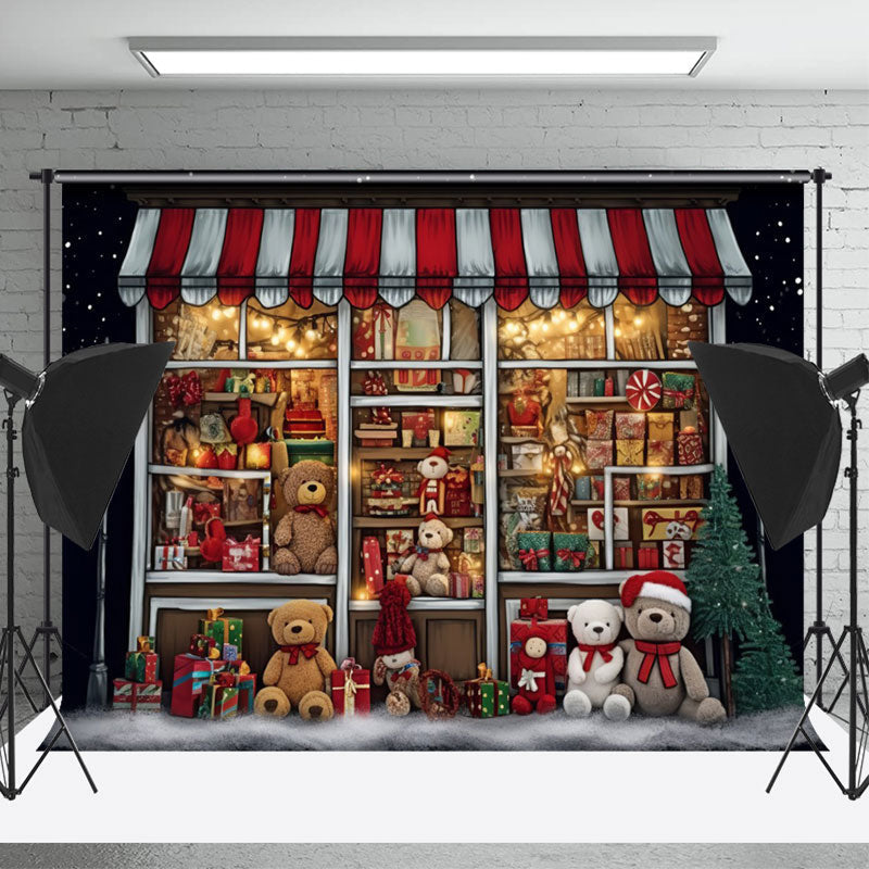 Lofaris Christmas Gift Store Bear Portrait Photo Backdrop