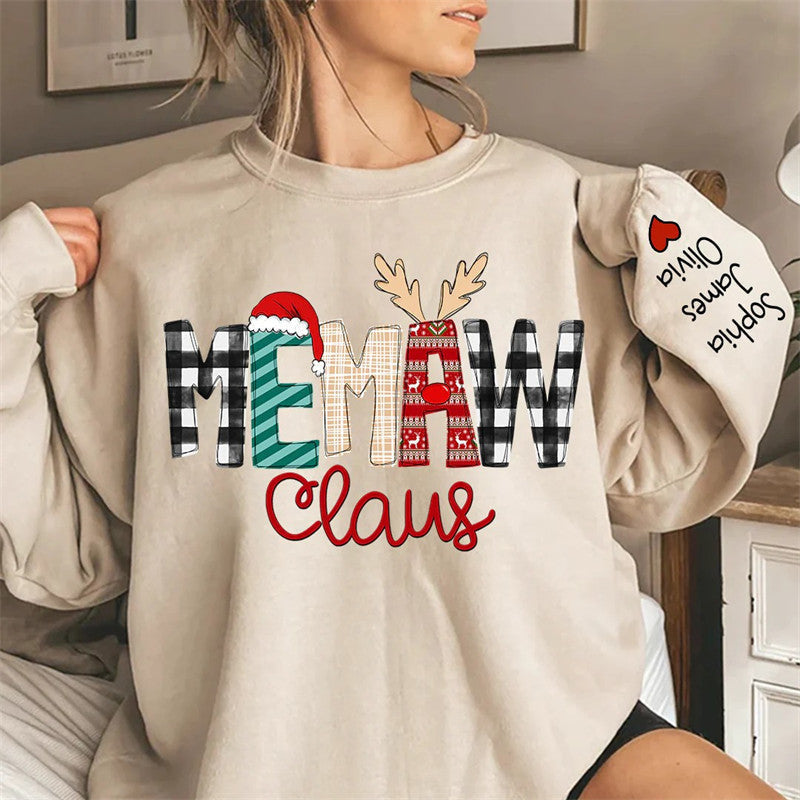 Lofaris Christmas Hat Elk Plaid Claus Custom Mom Sweatshirt