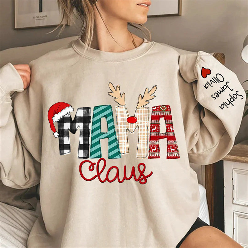 Lofaris Christmas Hat Plaid Elk Claus Custom Mama Sweatshirt