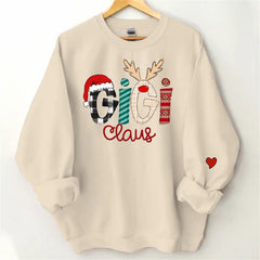 Lofaris Christmas Hat Plaid Elk Claus Custom Mama Sweatshirt