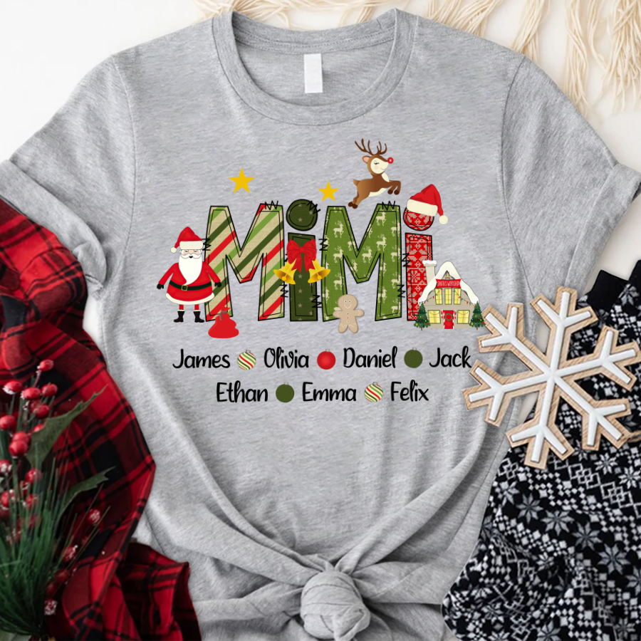 Lofaris Christmas Kids Grandma Gift Custom Name T-Shirt