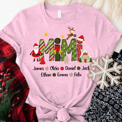 Lofaris Christmas Kids Grandma Gift Custom Name T-Shirt