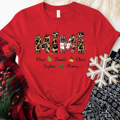 Lofaris Christmas Leopard Snowman Mimi Custom Name T-Shirt