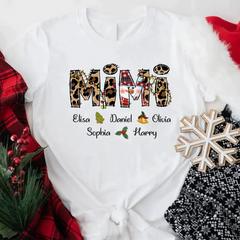 Lofaris Christmas Leopard Snowman Mimi Custom Name T-Shirt