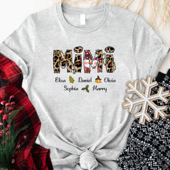 Lofaris Christmas Leopard Snowman Mimi Custom Name T-Shirt