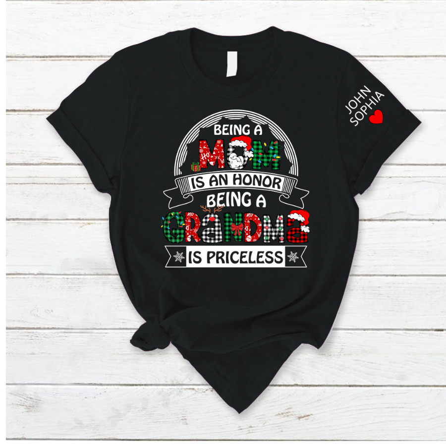 Lofaris Christmas Mom Grandma Kids Custom Name T - Shirt