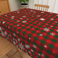 Lofaris Christmas Party Green Red Plaid Snowflake Tablecloth