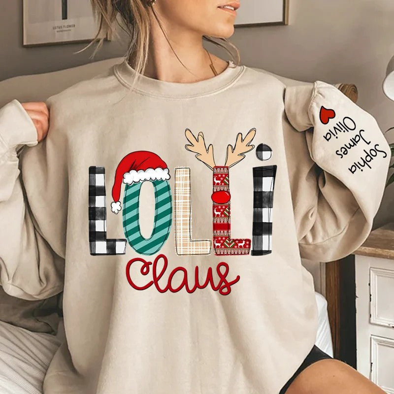 Lofaris Christmas Plaid Claus Custom Grandma Kids Sweatshirt