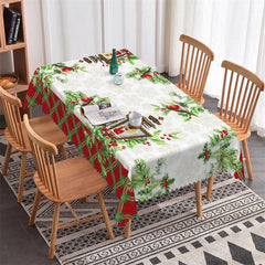 Lofaris Christmas Poinsettia Pine Needle Border Tablecloth