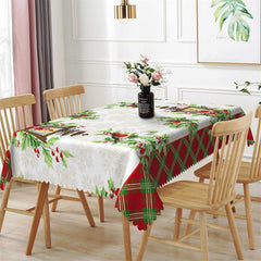 Lofaris Christmas Poinsettia Pine Needle Border Tablecloth