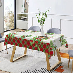 Lofaris Christmas Poinsettia Pine Needle Border Tablecloth