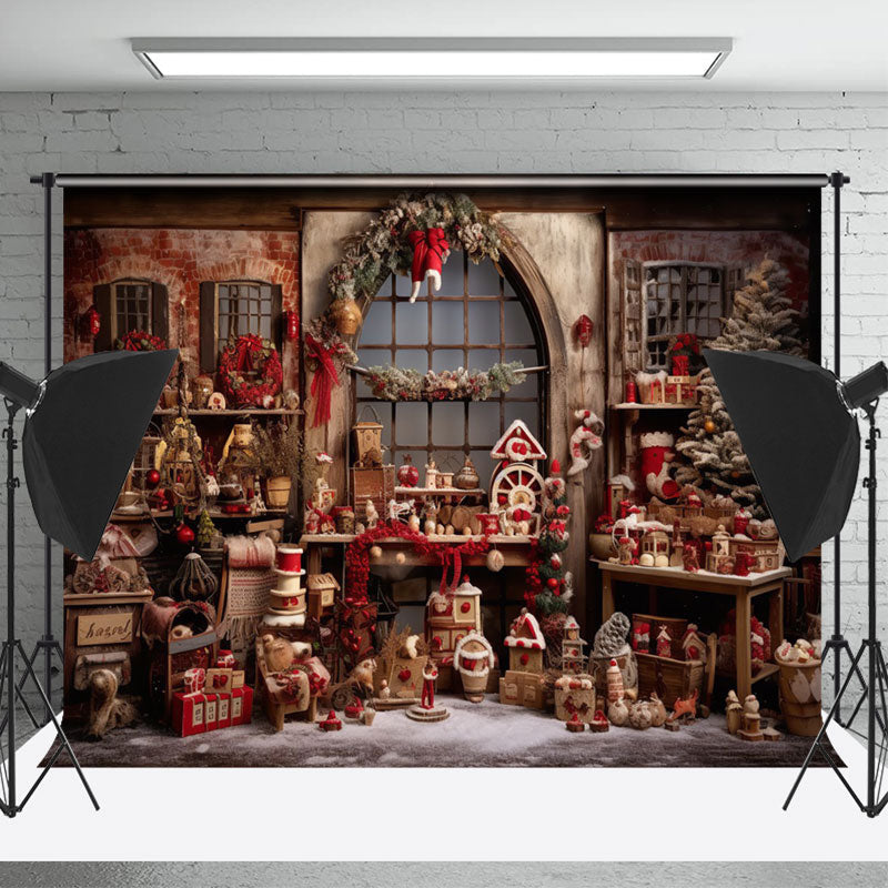 Christmas Santa House Window Photography Backdrop - Lofaris