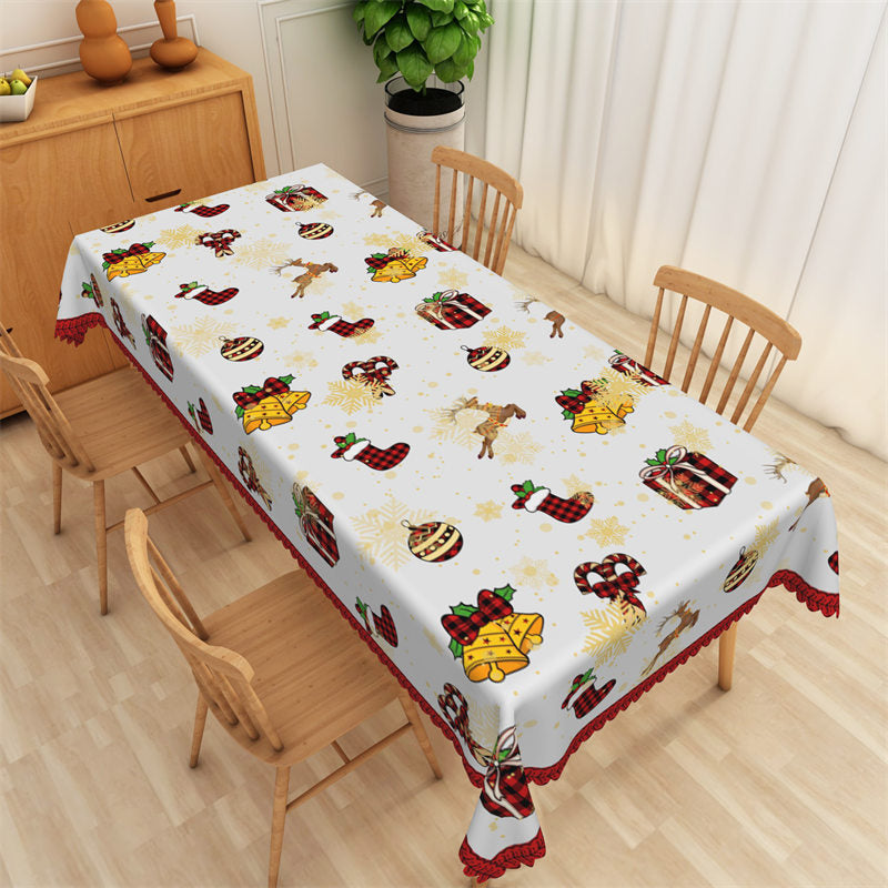 Lofaris Christmas Sockes Gift Bells Elk Rectangle Tablecloth