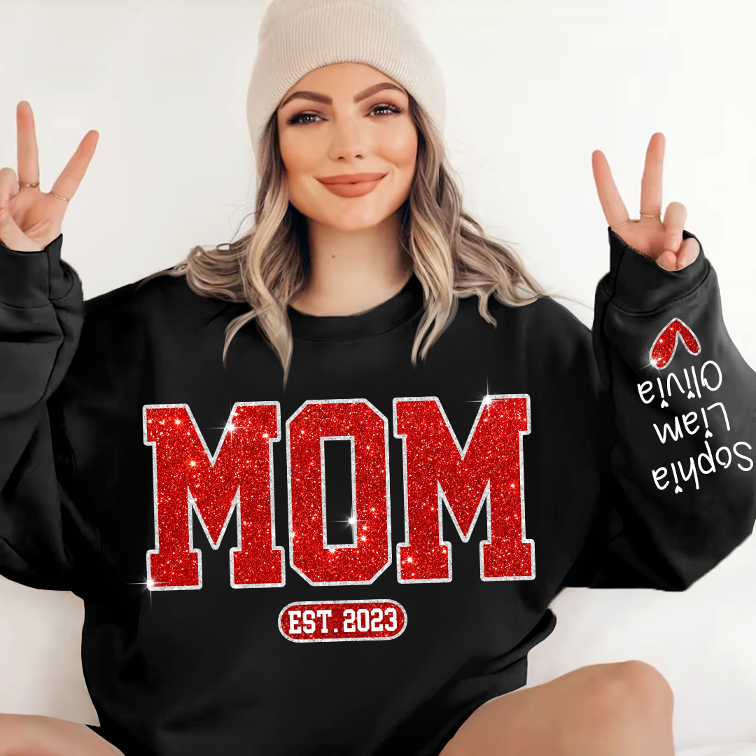 Lofaris Christmas Sparkling Mom Est Heart Custom Sweatshirt