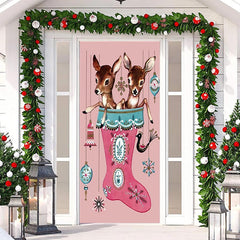 Lofaris Christmas Stocking Sika Deer Pink Door Cover Decor