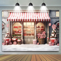 Lofaris Christmas Store Red White Candy Portrait Backdrop