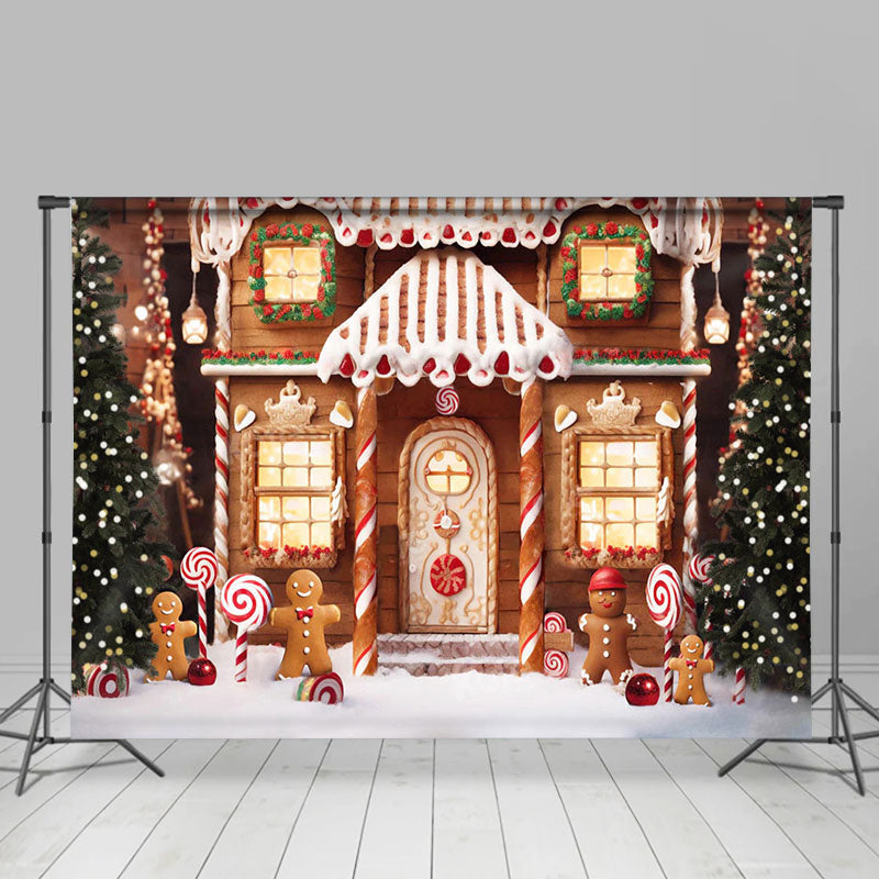 Lofaris Christmas Tree Bokeh Candy Gingerbread House Backdrop