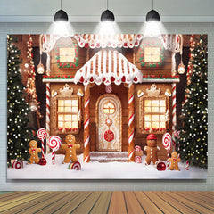 Lofaris Christmas Tree Bokeh Candy Gingerbread House Backdrop