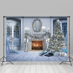 Lofaris Christmas Tree Gifts White Wood Fireplace Backdrop