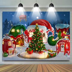 Lofaris Christmas Tree Santa Dreamy Red House Backdrop