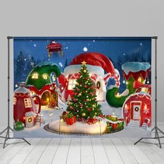 Lofaris Christmas Tree Santa Dreamy Red House Backdrop