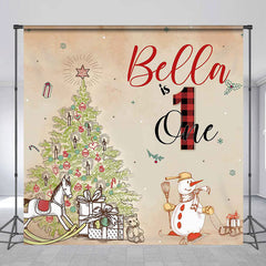 Lofaris Christmas Tree Snowman 1st Custom Birthday Backdrop