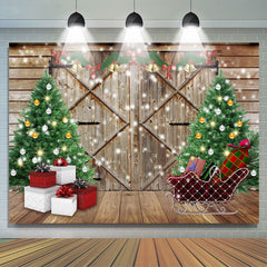 Lofaris Christmas Tree Wooden Door Gift Photography Backdrop