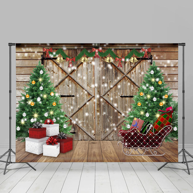 Lofaris Christmas Tree Wooden Door Gift Photography Backdrop